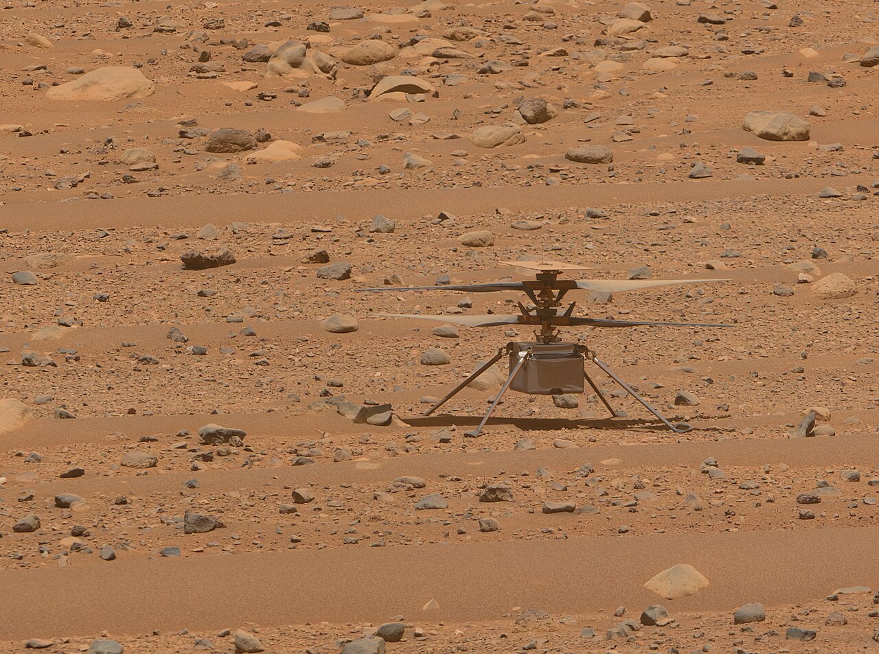 NASA's Ingenuity Mars Helicopter photographed on the surface of Mars by the Perseverance rover's Mastcam-Z camera, Sol 768