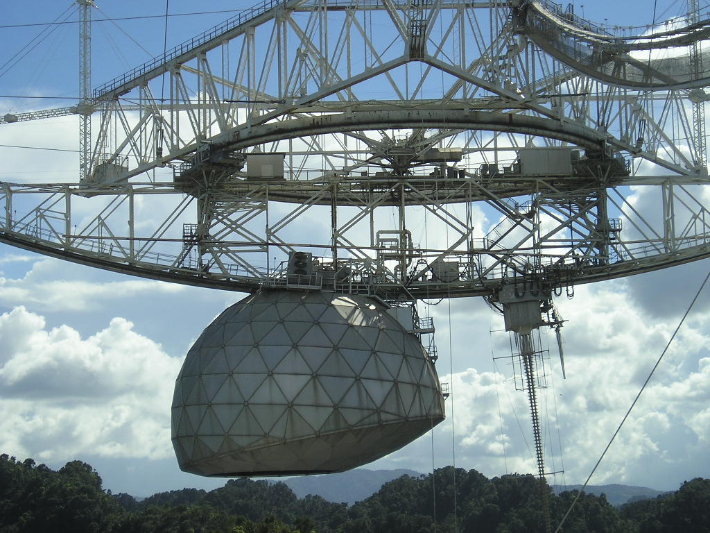 Aerial view of the Arecibo radio telescope, a 305-metre dish set into a natural sinkhole in Puerto Rico